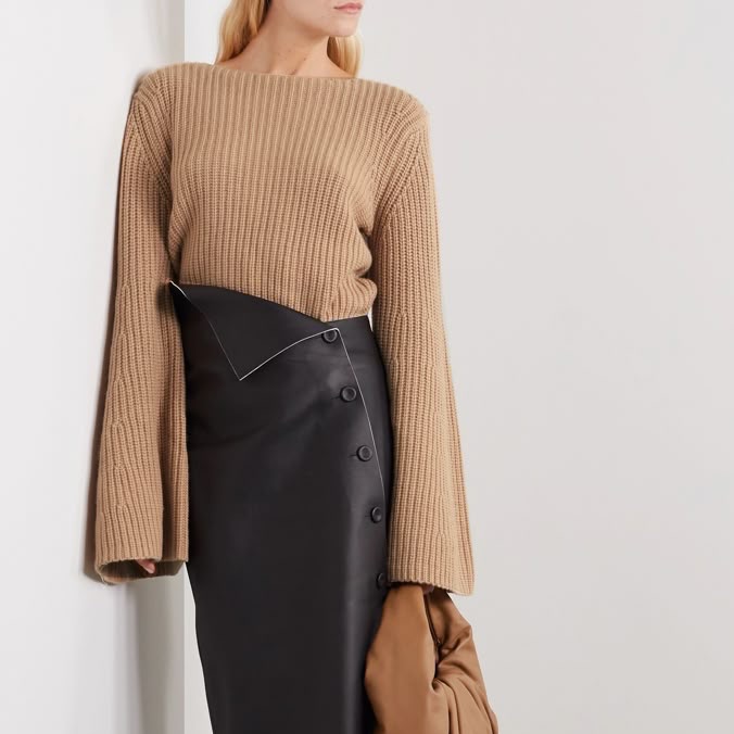 Loulou Studio Tumaraa Flared Sleeve Ribbed Cashmere Blend Sweater In Camel